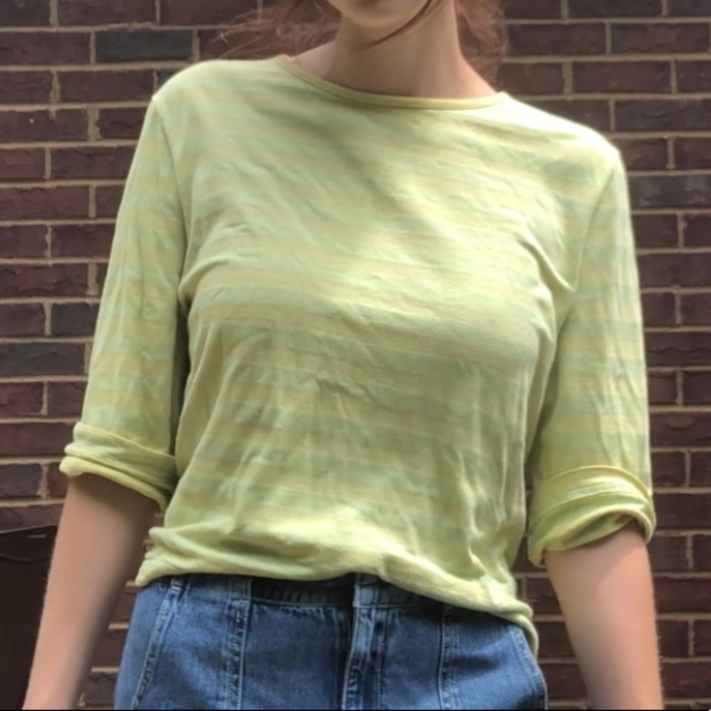 Vintage bright green/yellow striped 3/4 shirt!